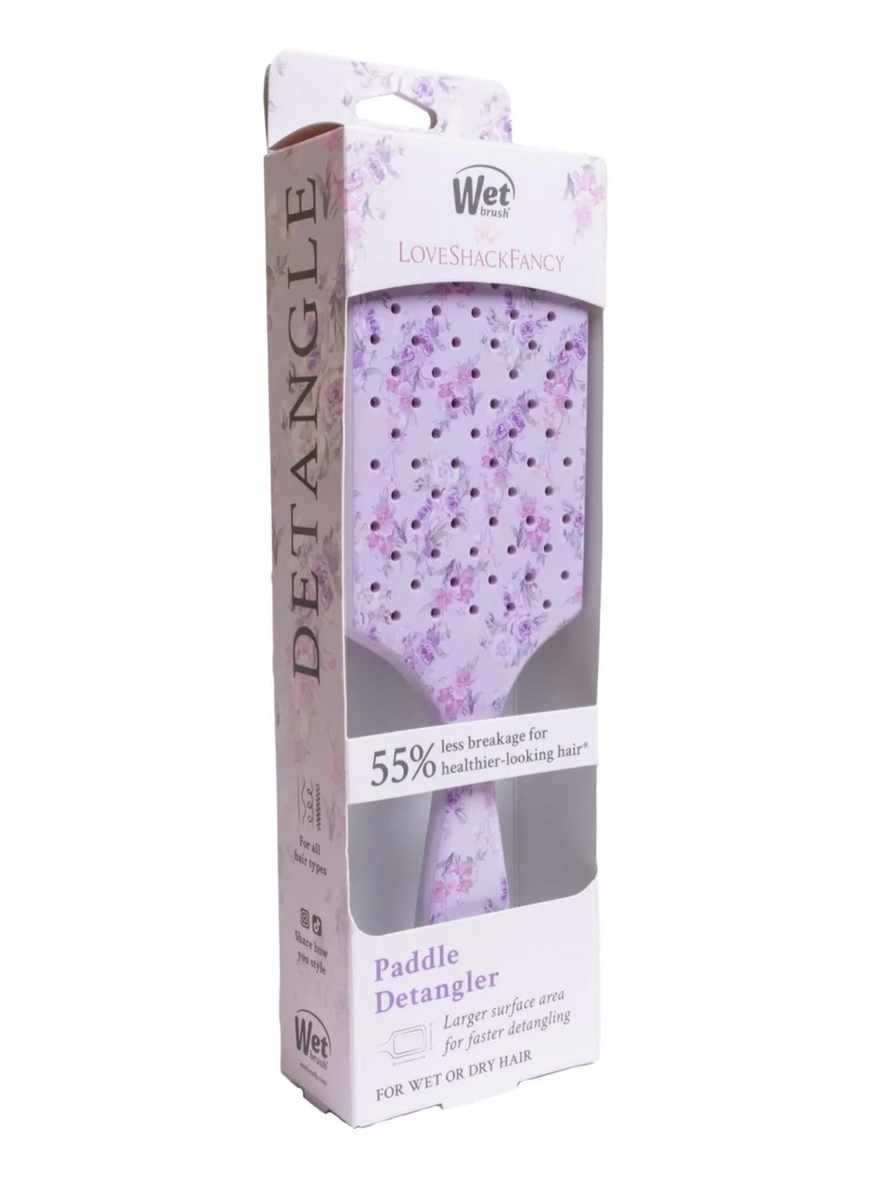 LoveShackFancy WetBrush Happy Thoughts Paddle Detangler Brush Hibiscus NWT